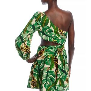 Farm Rio Tropical Leaves one shoulder dress